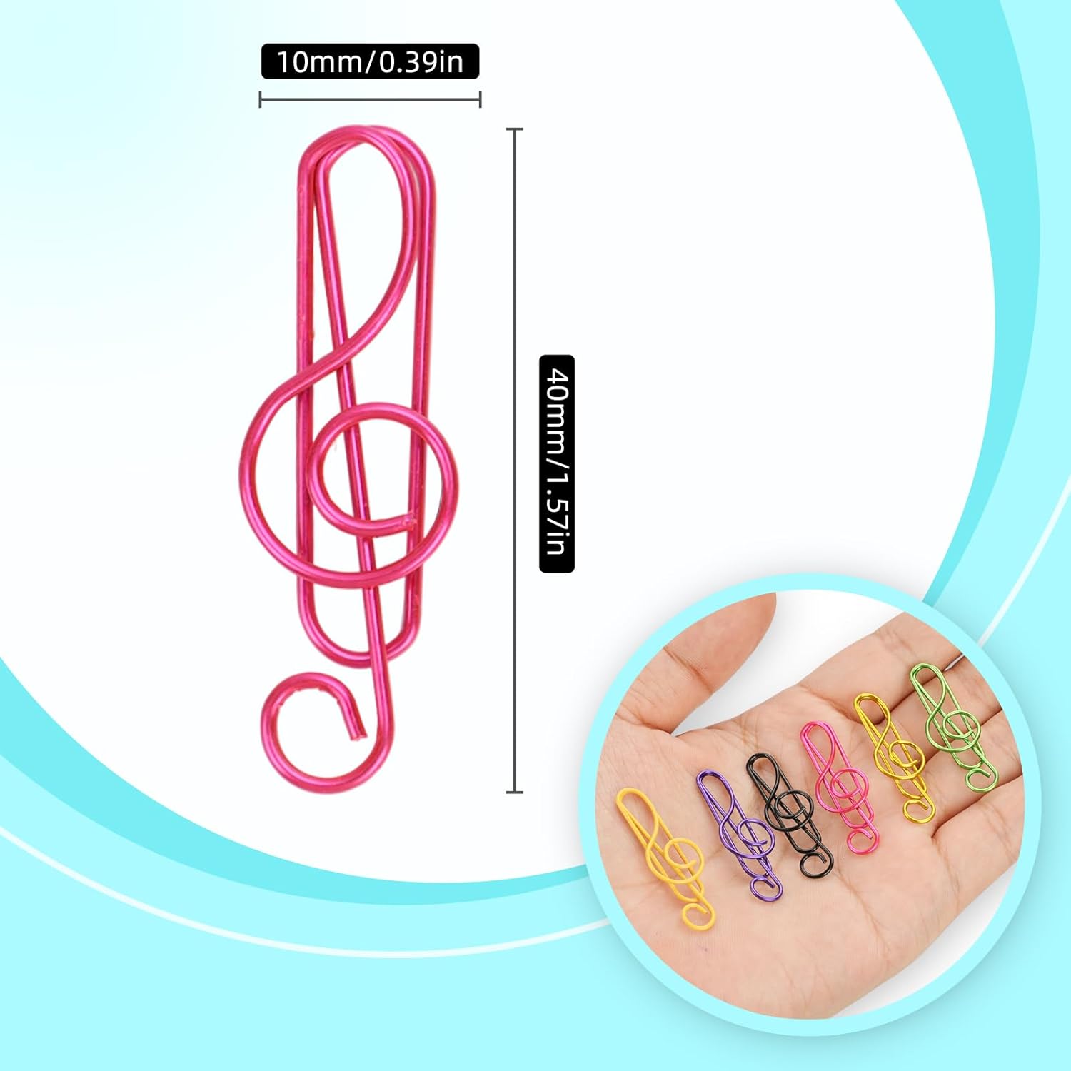 Paper Clips, 60 Pcs Colorful Music Note Paper Clip for Notebooks, Cute Paperclips Bookmarks Planner Clips, School/Office Supplies Accessories, 6 Color Available