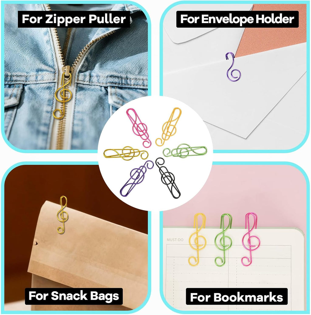 Paper Clips, 60 Pcs Colorful Music Note Paper Clip for Notebooks, Cute Paperclips Bookmarks Planner Clips, School/Office Supplies Accessories, 6 Color Available