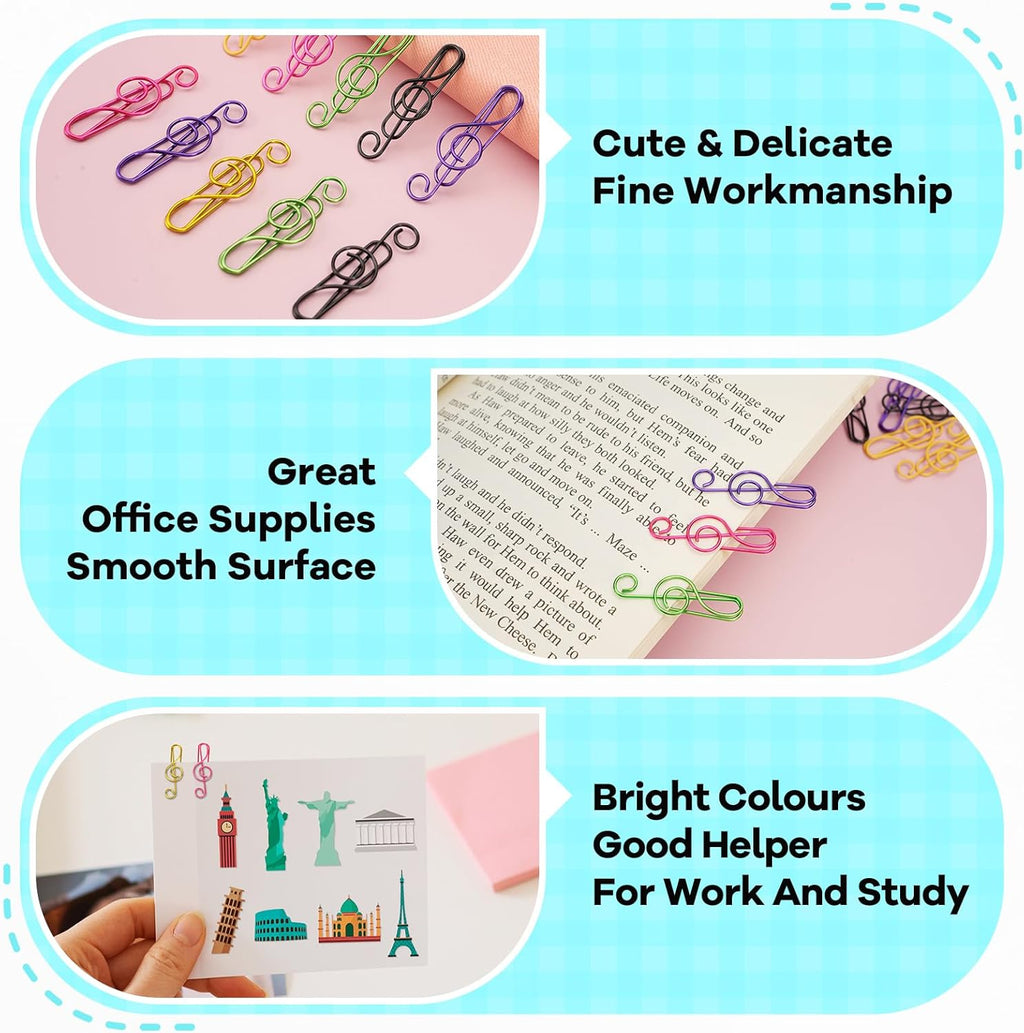 Paper Clips, 60 Pcs Colorful Music Note Paper Clip for Notebooks, Cute Paperclips Bookmarks Planner Clips, School/Office Supplies Accessories, 6 Color Available