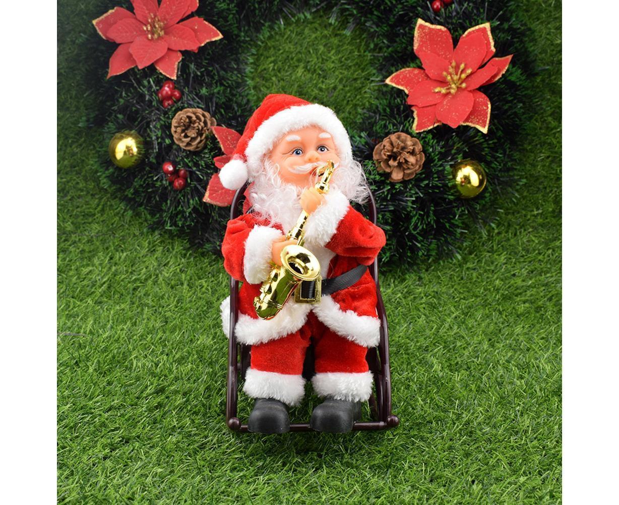 2024 Christmas Playing Saxophone Santa Claus in Chair with Music Electric Funny Santa Decoration Christmas Gifts
