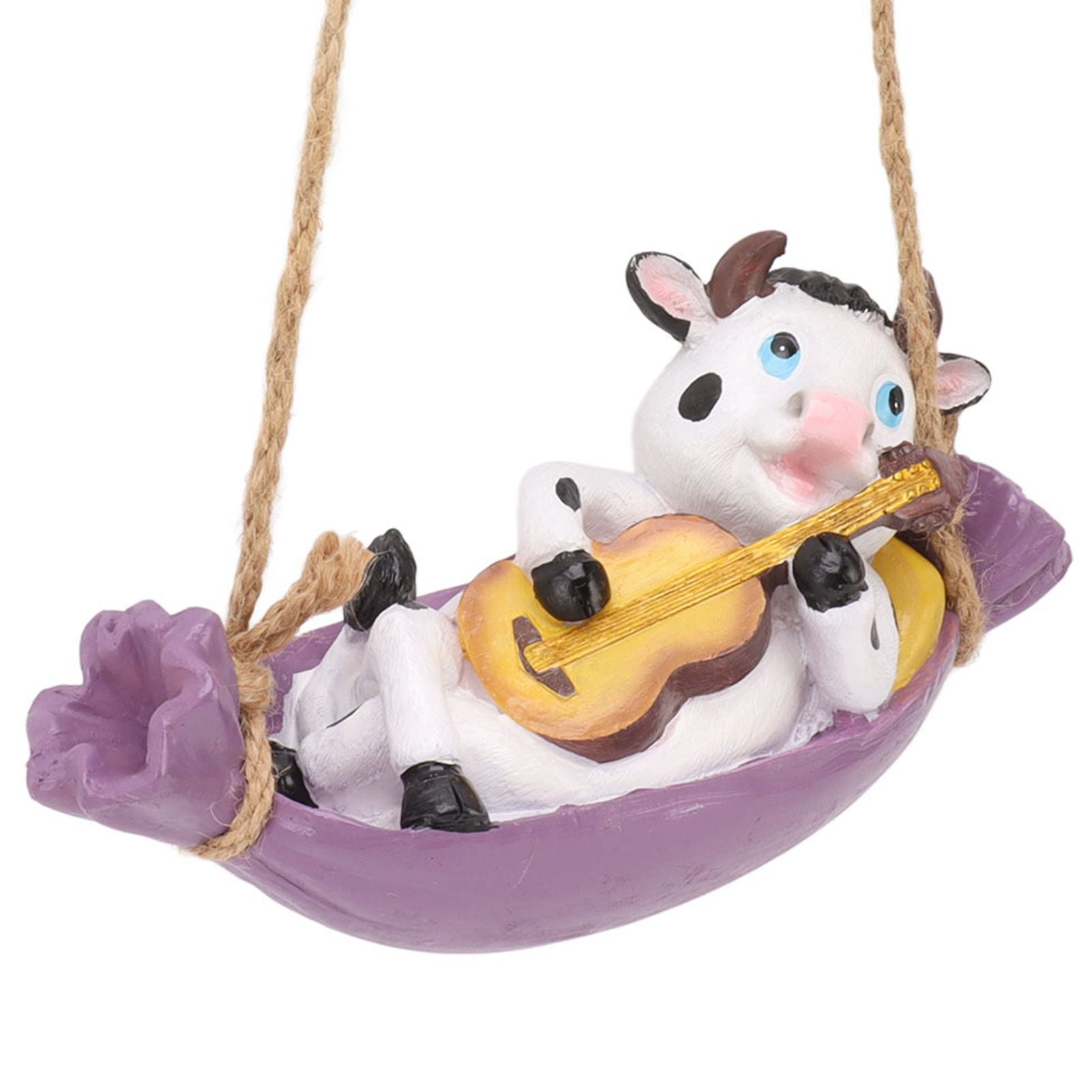 Cow Playing Guitar Garden Statue Vivid Cute Hanging Resin Cattle Sculpture Art Decoration for Lawn Patio Courtyard Dairy Cow