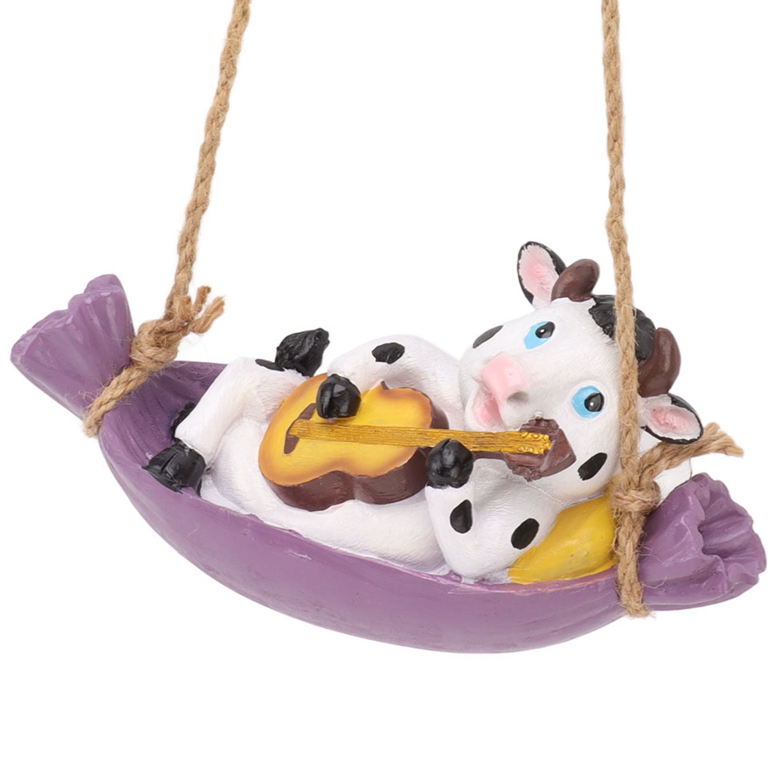 Cow Playing Guitar Garden Statue Vivid Cute Hanging Resin Cattle Sculpture Art Decoration for Lawn Patio Courtyard Dairy Cow
