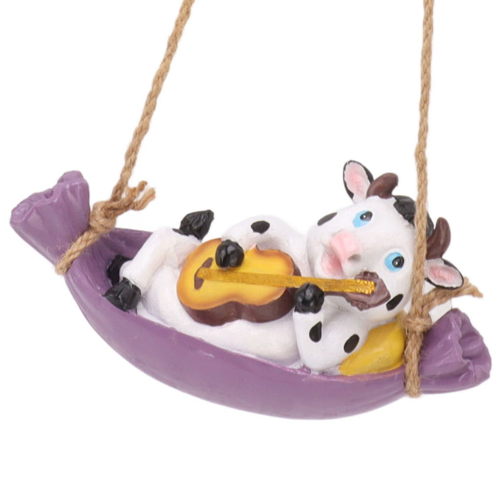 Cow Playing Guitar Garden Statue Vivid Cute Hanging Resin Cattle Sculpture Art Decoration for Lawn Patio Courtyard Dairy Cow