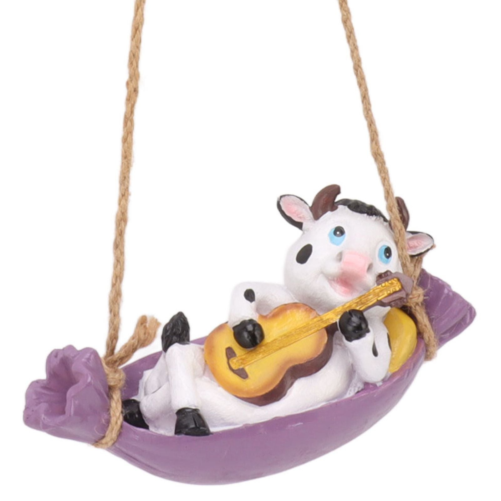 Cow Playing Guitar Garden Statue Vivid Cute Hanging Resin Cattle Sculpture Art Decoration for Lawn Patio Courtyard Dairy Cow