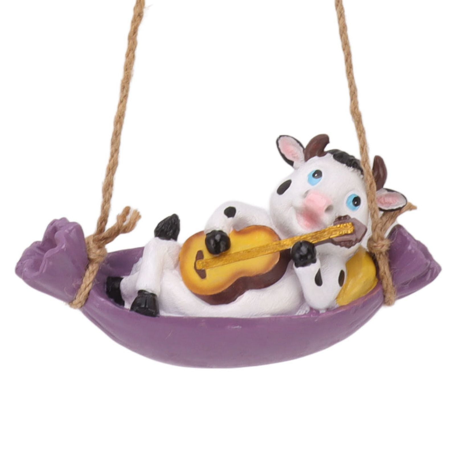 Cow Playing Guitar Garden Statue Vivid Cute Hanging Resin Cattle Sculpture Art Decoration for Lawn Patio Courtyard Dairy Cow