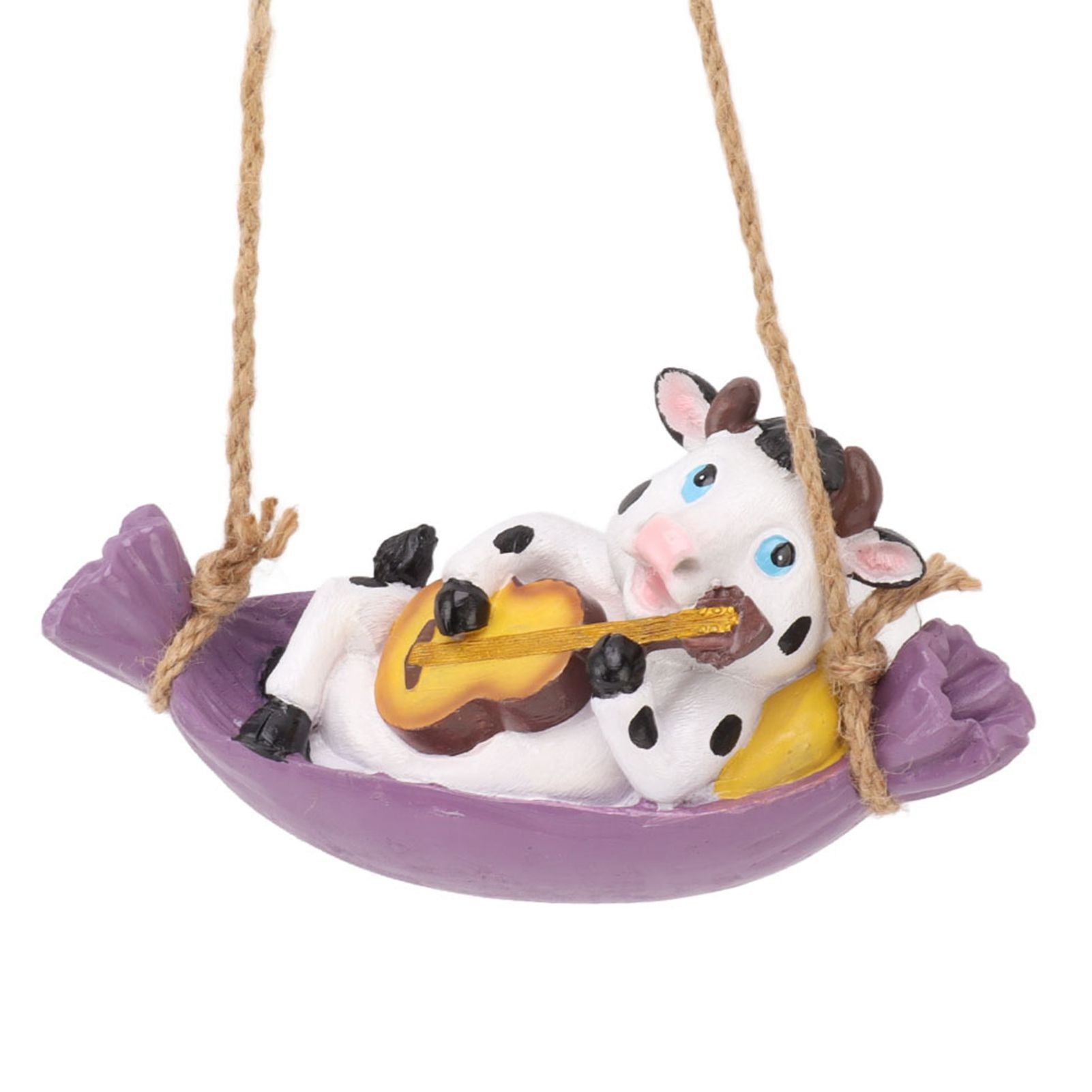 Cow Playing Guitar Garden Statue Vivid Cute Hanging Resin Cattle Sculpture Art Decoration for Lawn Patio Courtyard Dairy Cow