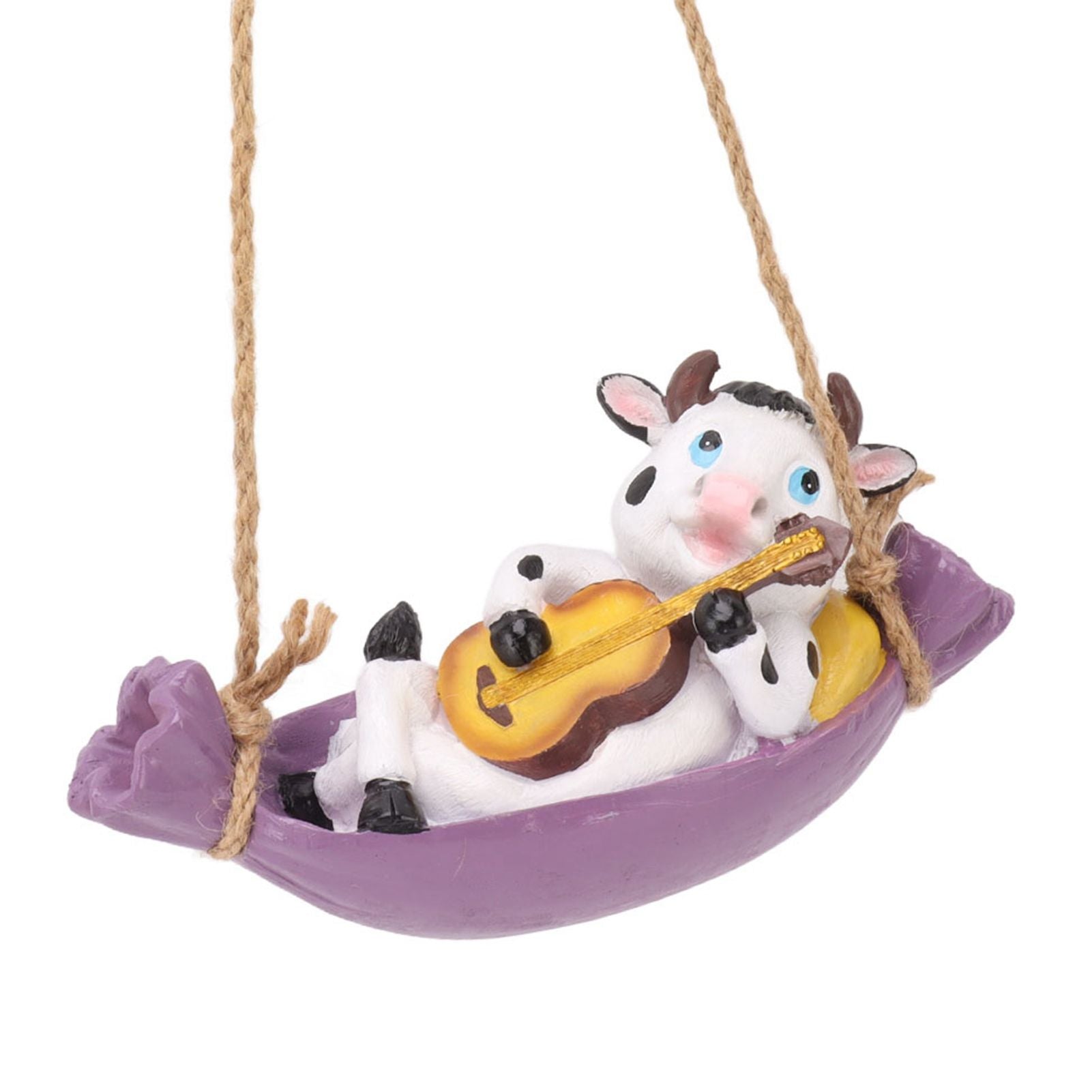 Cow Playing Guitar Garden Statue Vivid Cute Hanging Resin Cattle Sculpture Art Decoration for Lawn Patio Courtyard Dairy Cow