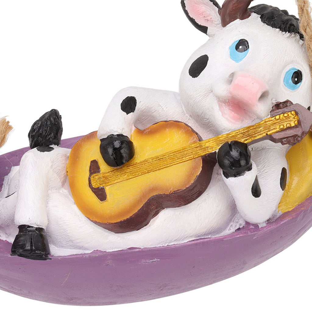 Cow Playing Guitar Garden Statue Vivid Cute Hanging Resin Cattle Sculpture Art Decoration for Lawn Patio Courtyard Dairy Cow