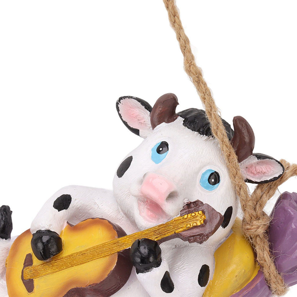 Cow Playing Guitar Garden Statue Vivid Cute Hanging Resin Cattle Sculpture Art Decoration for Lawn Patio Courtyard Dairy Cow