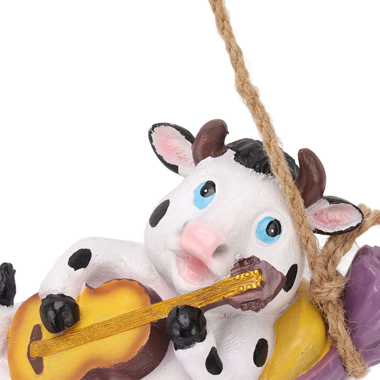 Cow Playing Guitar Garden Statue Vivid Cute Hanging Resin Cattle Sculpture Art Decoration for Lawn Patio Courtyard Dairy Cow