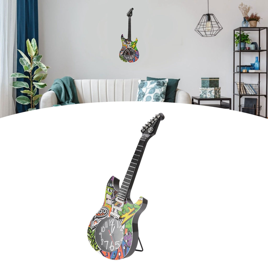 Guitar Wall Clock Simulation Time Accurate Guitar Clock Wall Decor for Home Dormitory Bedroom 5680CC Guitar with Stand