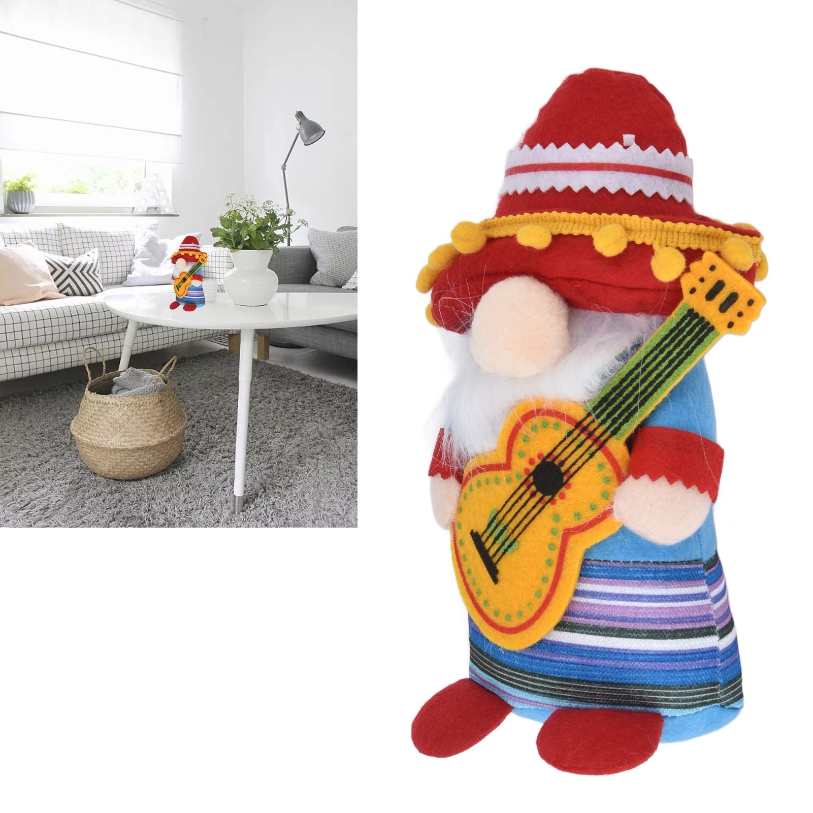 Dwarf Doll Cute Soft Lucky Prevent Fading Festival Gnomes with Musical Instruments for Halloween Props and Party Guitar Boy