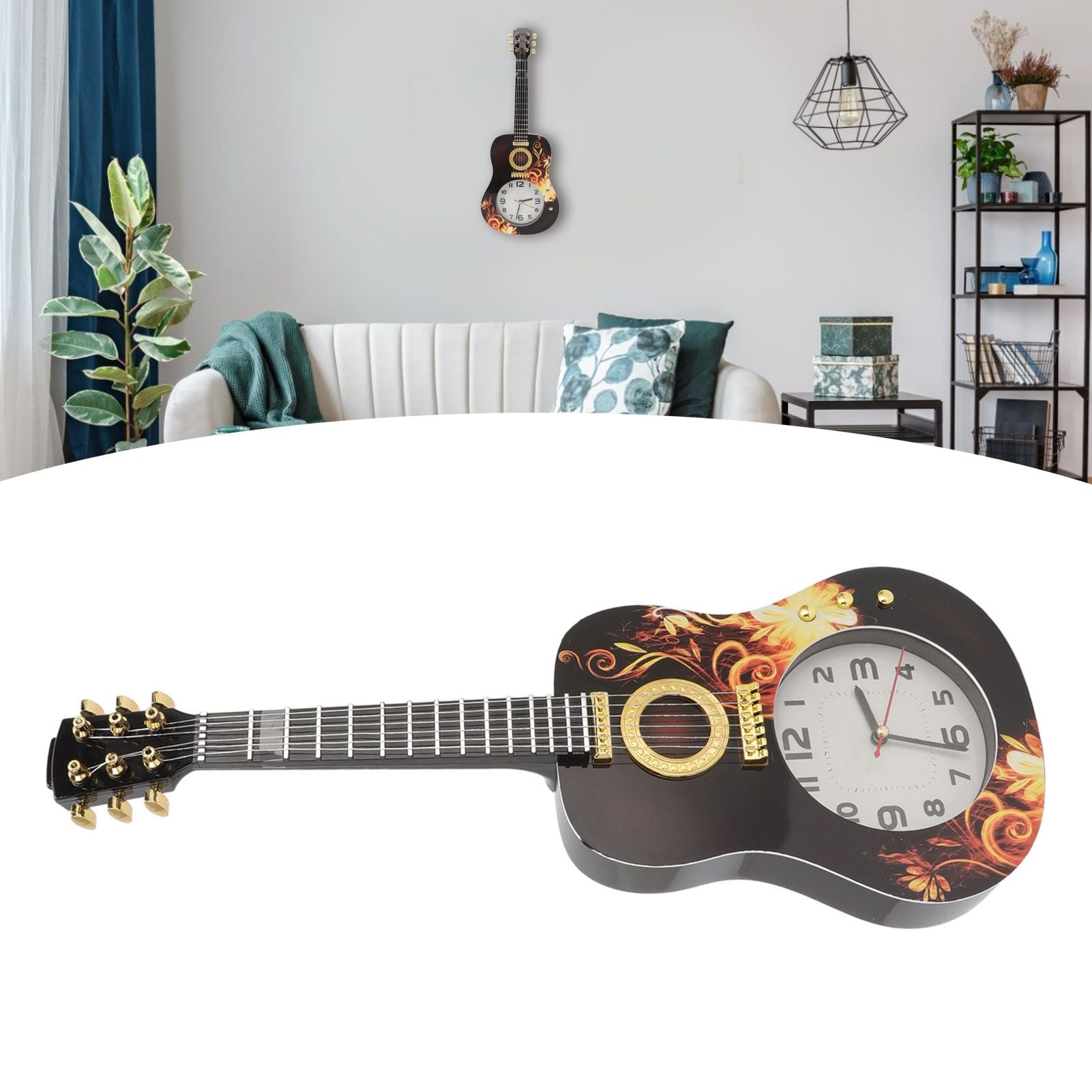 Wall Clock Silent Simulation Ukulele Shaped Decorative Alarm Clock for Bedroom Student Dormitory Office Ukulele 5681CC (46x17x4.5cm / 18.1x6.7x1.8in)