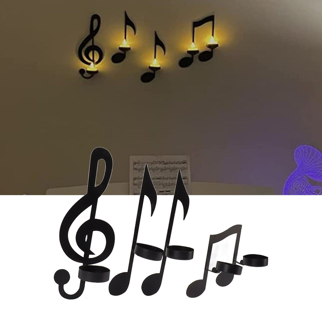 4Pcs Unique Iron Black Music Note Wall Sconce Candle Holder Wall Mount Hanging Tea Light Candle Decor