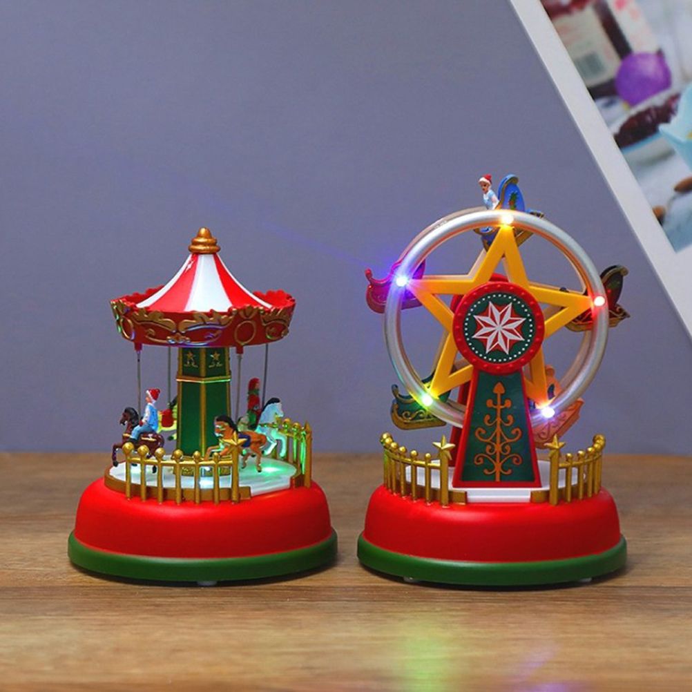 Christmas Mini Music Box Luminous Music Carousel Ferris Wheel Animated Christmas Gift Romantic Desktop Decoration