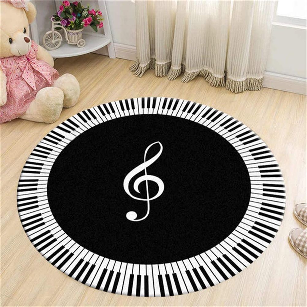 Musical Note Black White Piano Key Printed Round Carpets Area Rugs for Home Living Room Bedroom Floor Decoration