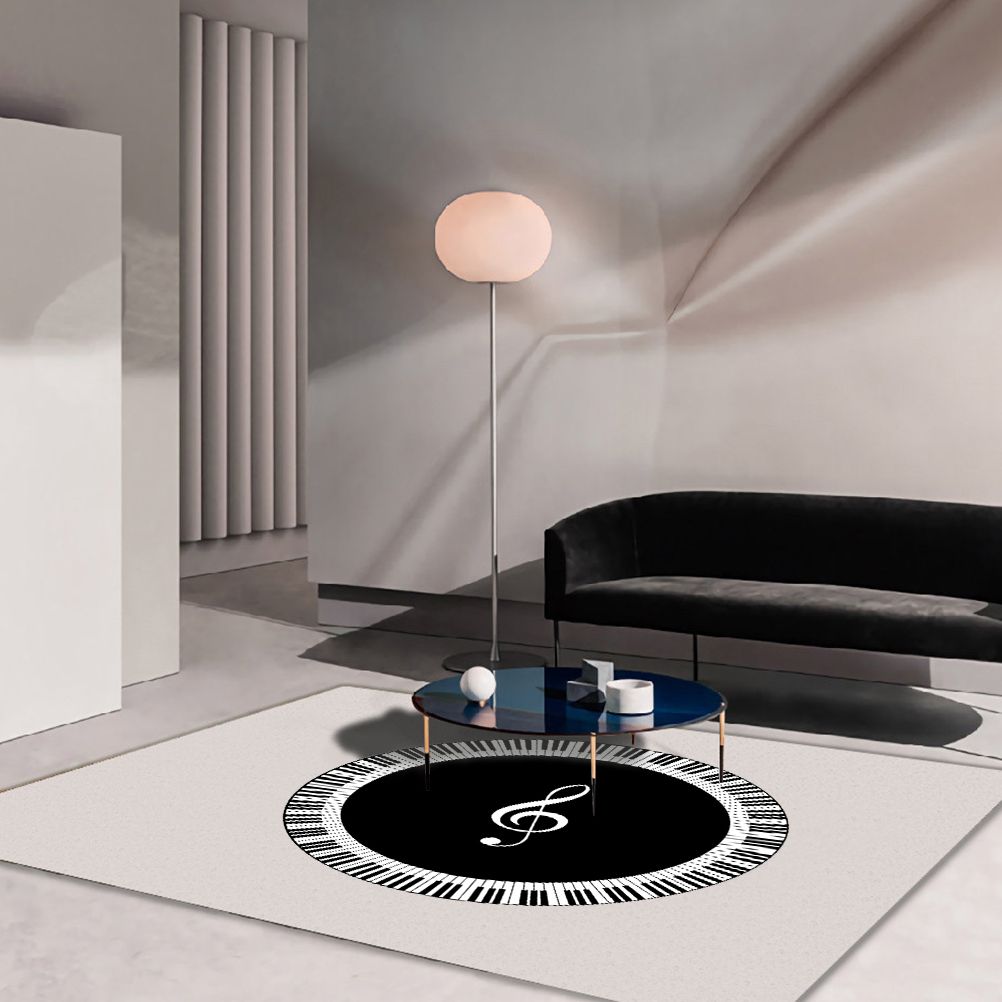 Musical Note Black White Piano Key Printed Round Carpets Area Rugs for Home Living Room Bedroom Floor Decoration