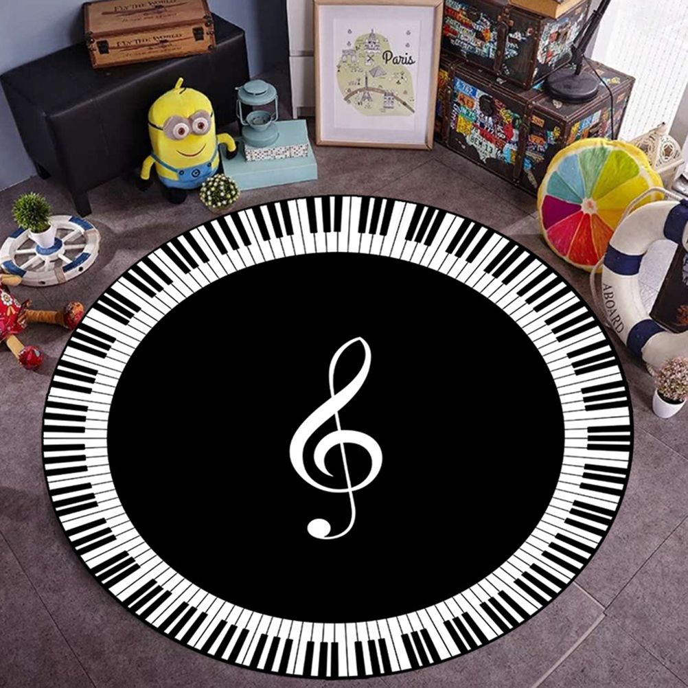 Musical Note Black White Piano Key Printed Round Carpets Area Rugs for Home Living Room Bedroom Floor Decoration