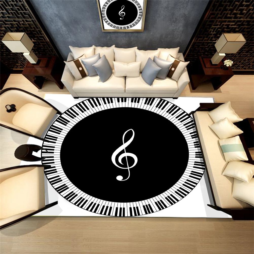 Musical Note Black White Piano Key Printed Round Carpets Area Rugs for Home Living Room Bedroom Floor Decoration