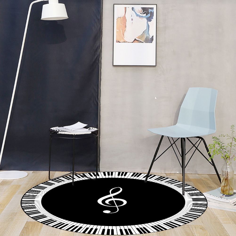 Musical Note Black White Piano Key Printed Round Carpets Area Rugs for Home Living Room Bedroom Floor Decoration