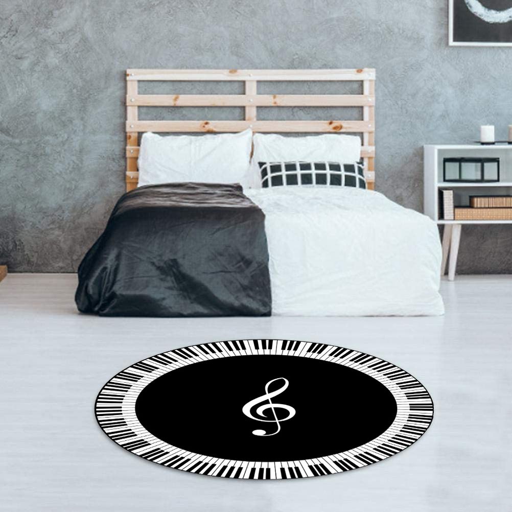 Musical Note Black White Piano Key Printed Round Carpets Area Rugs for Home Living Room Bedroom Floor Decoration