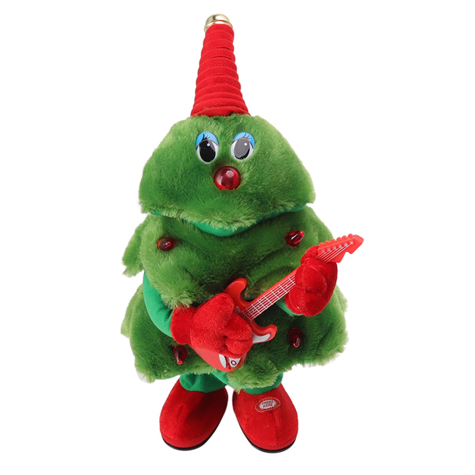 Electric Christmas Tree Plush Toy 8 Songs Continuous Play Glowing Swinging Singing Dancing Cute Electric Plush Toy for Kids Guitar Christmas Tree