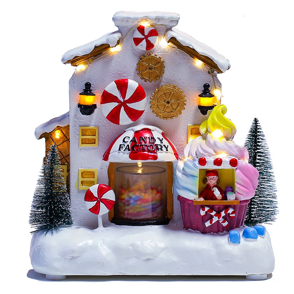 Christmas House Illuminated with LED Light and Music, Electronic Ornaments, Musical Gift Box, Christmas Decoration, Resin Figurine