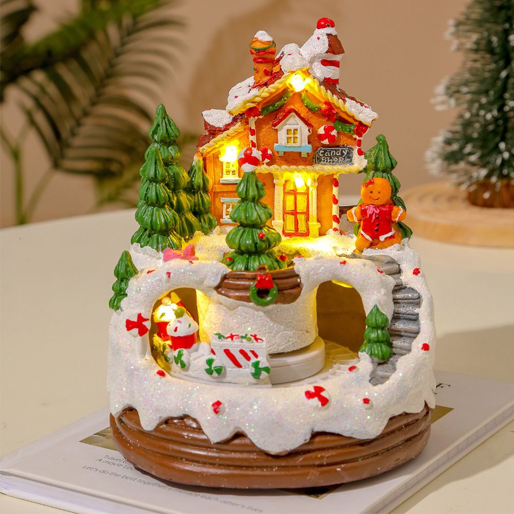 Christmas House Illuminated with LED Light and Music, Electronic Ornaments, Musical Gift Box, Christmas Decoration, Resin Figurine