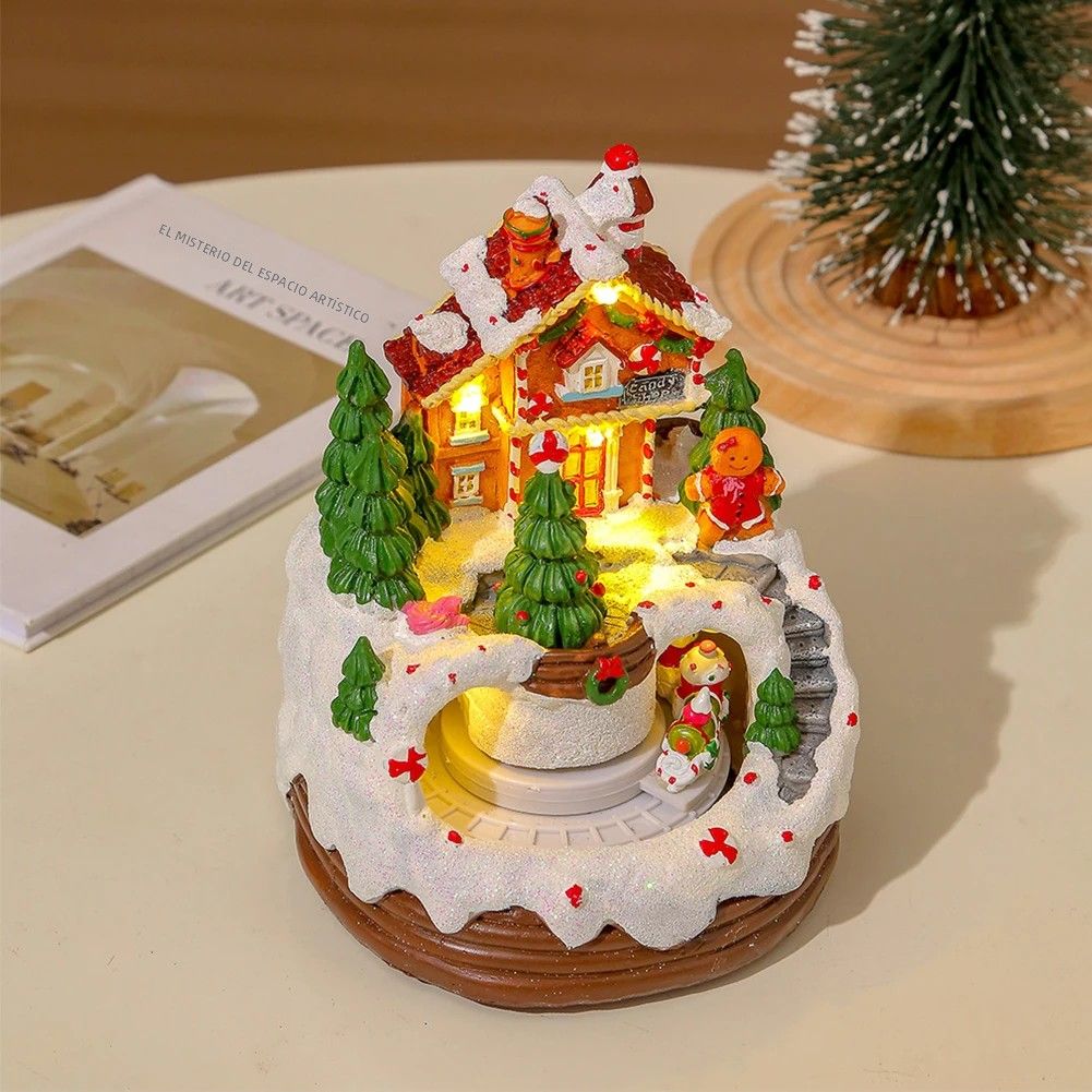 Christmas House Illuminated with LED Light and Music, Electronic Ornaments, Musical Gift Box, Christmas Decoration, Resin Figurine