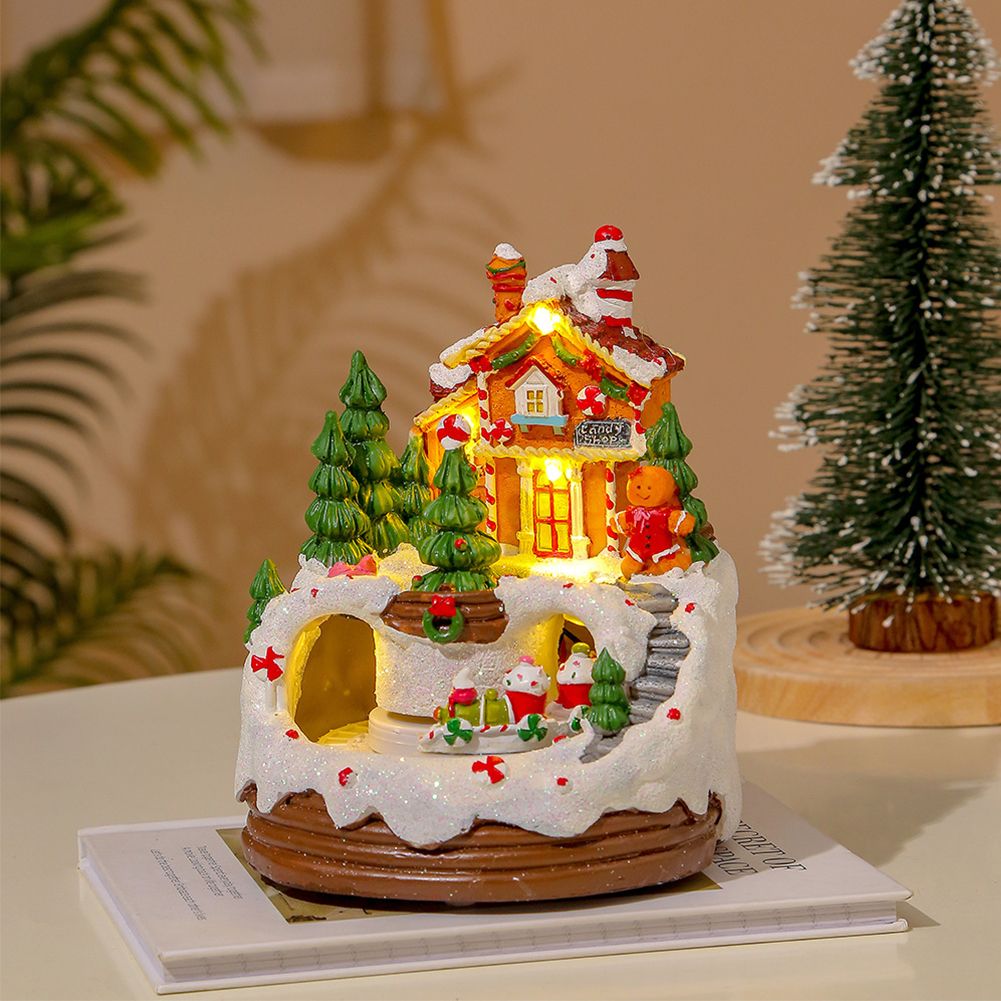 Christmas House Illuminated with LED Light and Music, Electronic Ornaments, Musical Gift Box, Christmas Decoration, Resin Figurine