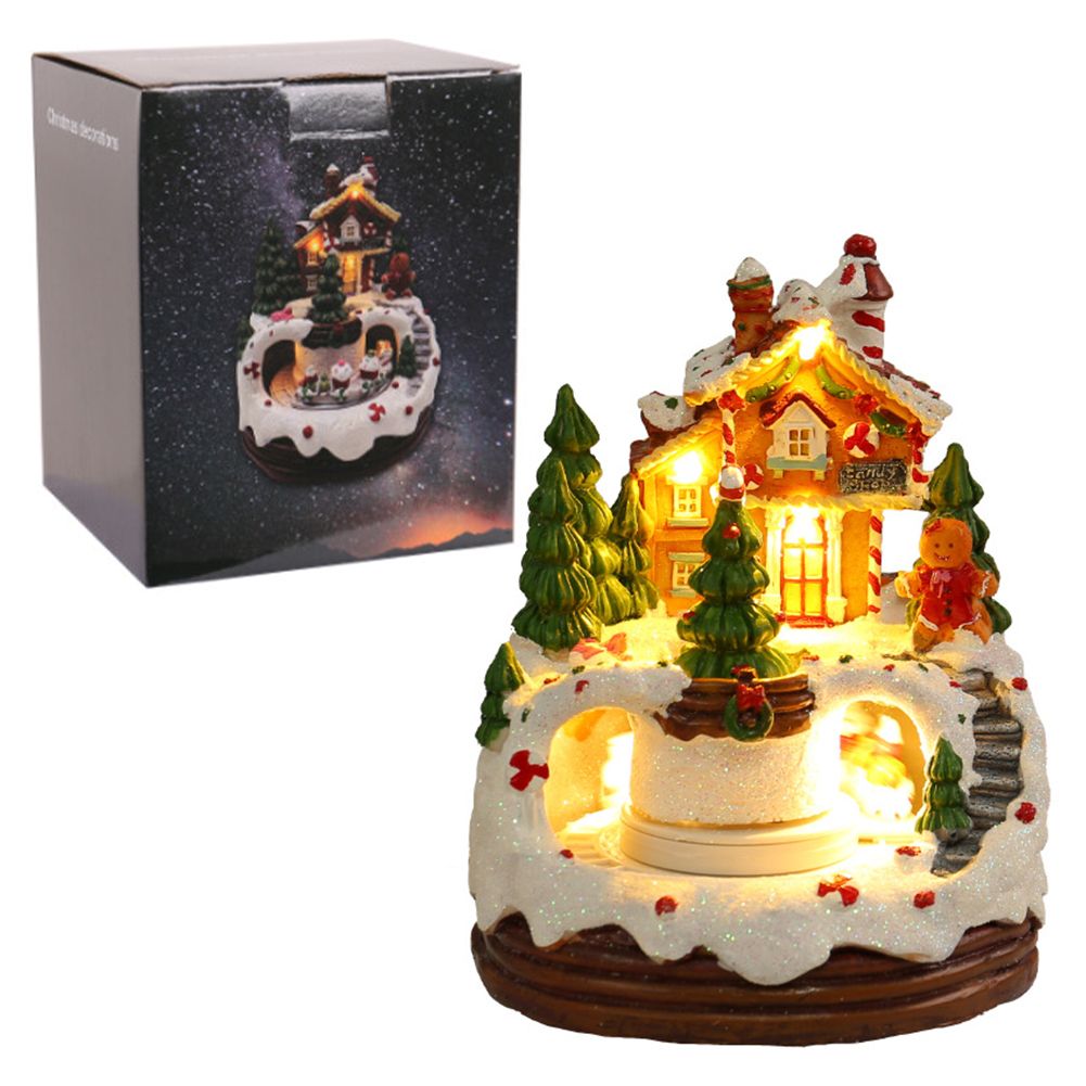 Christmas House Illuminated with LED Light and Music, Electronic Ornaments, Musical Gift Box, Christmas Decoration, Resin Figurine