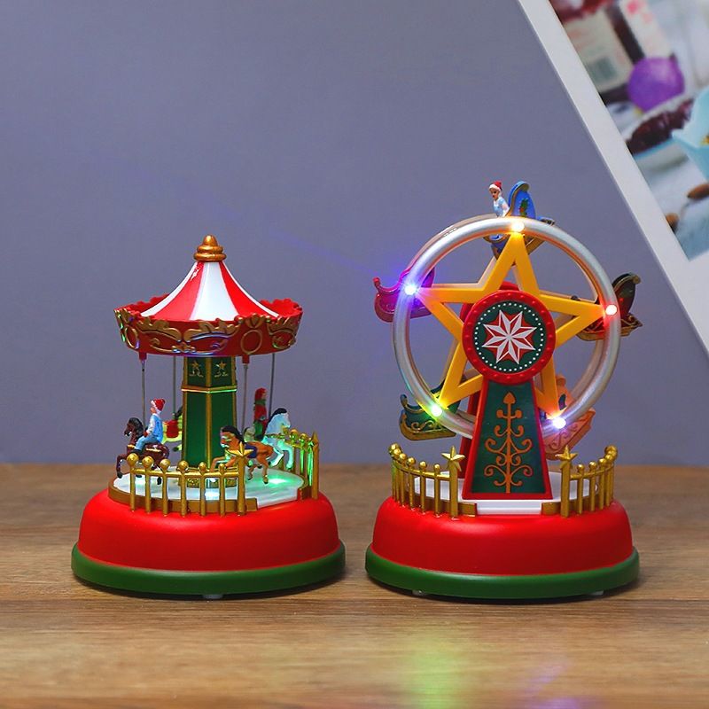 2PCS Carousel Music Box with Light,Musical Christmas Carousel,Animated Mini Carousel,LED Light Luminous Rotating Moving Up Down