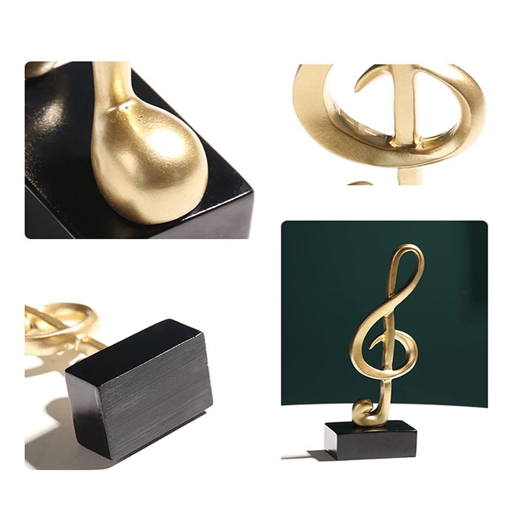 3Pcs Musical Sculptures Music Note Figurine Statue Decorative Ornaments Art Decor for Living Room Bedroom TV Cabinet Gift (Gold)