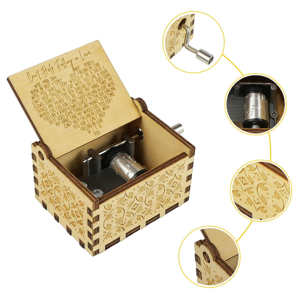 Wooden Music Boxes, Can’t Help Falling in Love Music , Gifts for Husband, Wife, Lover, Gift for Christmas, Birthday, Anniversary
