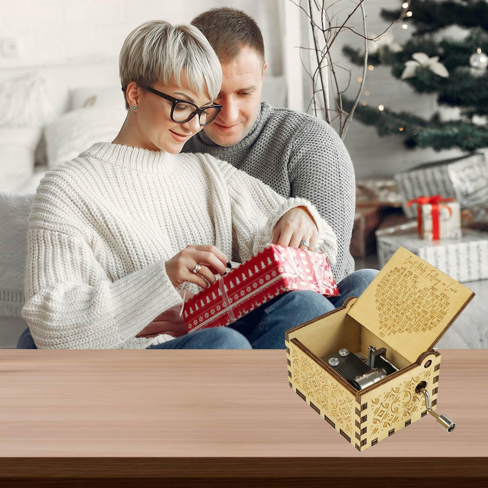 Wooden Music Boxes, Can’t Help Falling in Love Music , Gifts for Husband, Wife, Lover, Gift for Christmas, Birthday, Anniversary