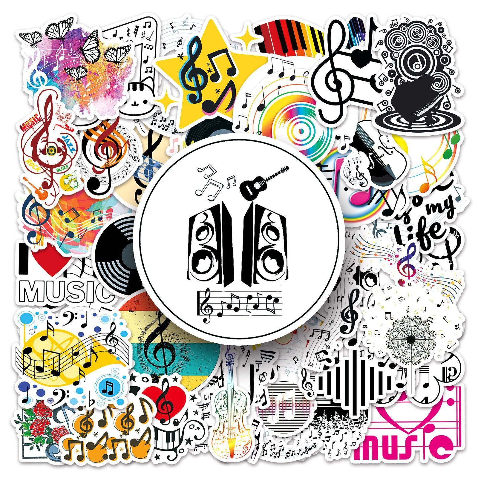 50Pcs Music Stickers for Water Bottles Vinyl Musical Note Stickers for Kids Waterproof Music Stickers for Laptop Guitar