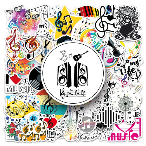 50-Piece Waterproof Vinyl Music Note Stickers for Bottles & Laptops