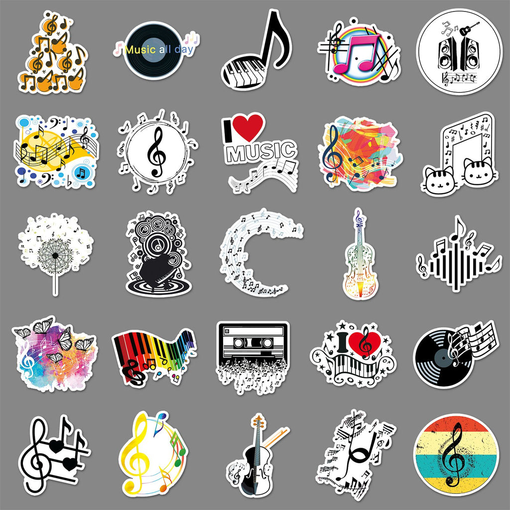 50Pcs Music Stickers for Water Bottles Vinyl Musical Note Stickers for Kids Waterproof Music Stickers for Laptop Guitar