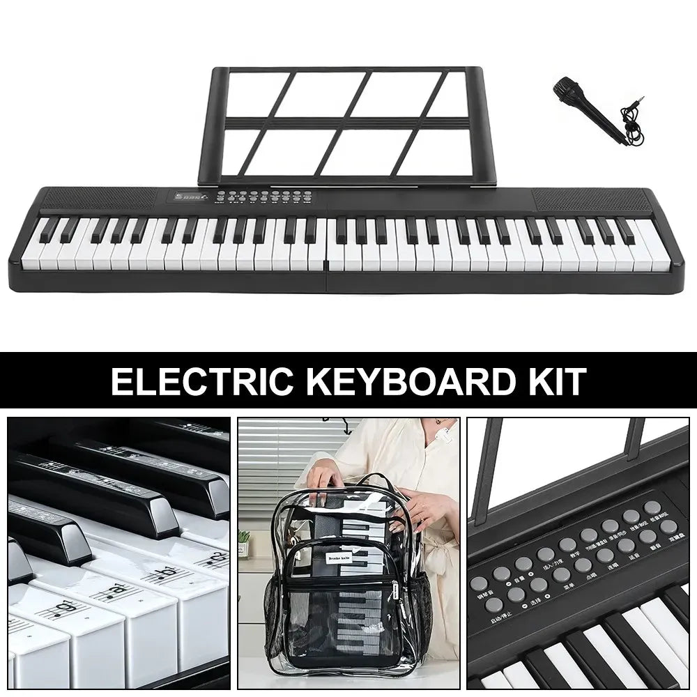 61-Key Black Electronic Digital Piano Keyboard with Built-In Speaker and Microphone
