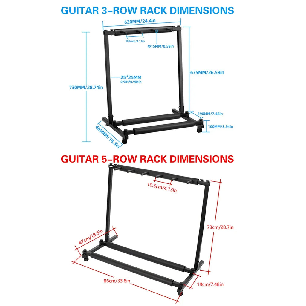 Multi Guitar Stand Guitar Rack Padded Folding Design Hold 3/5 Guitars Adjustable - 3 Guitar Stand