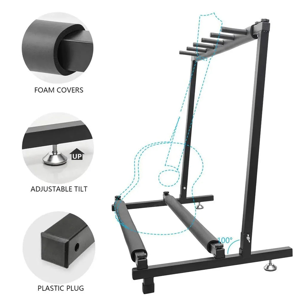Multi Guitar Stand Guitar Rack Padded Folding Design Hold 3/5 Guitars Adjustable - 3 Guitar Stand