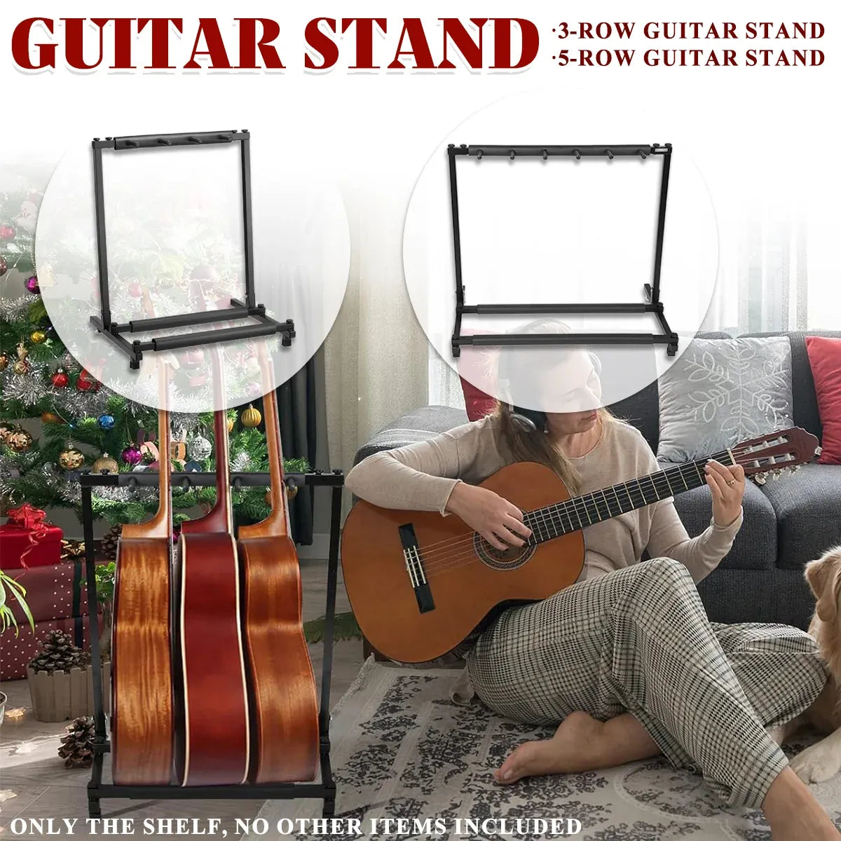 Multi Guitar Stand Guitar Rack Padded Folding Design Hold 3/5 Guitars Adjustable - 5 Guitar Stand