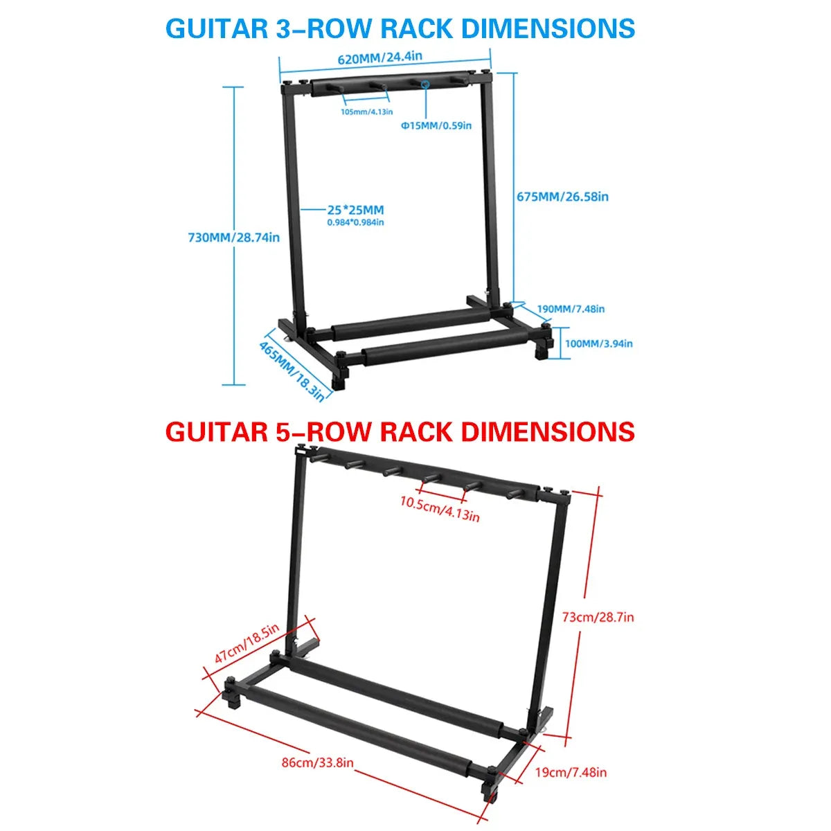 Multi Guitar Stand Guitar Rack Padded Folding Design Hold 3/5 Guitars Adjustable - 5 Guitar Stand