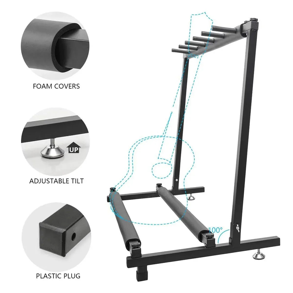 Multi Guitar Stand Guitar Rack Padded Folding Design Hold 3/5 Guitars Adjustable - 5 Guitar Stand