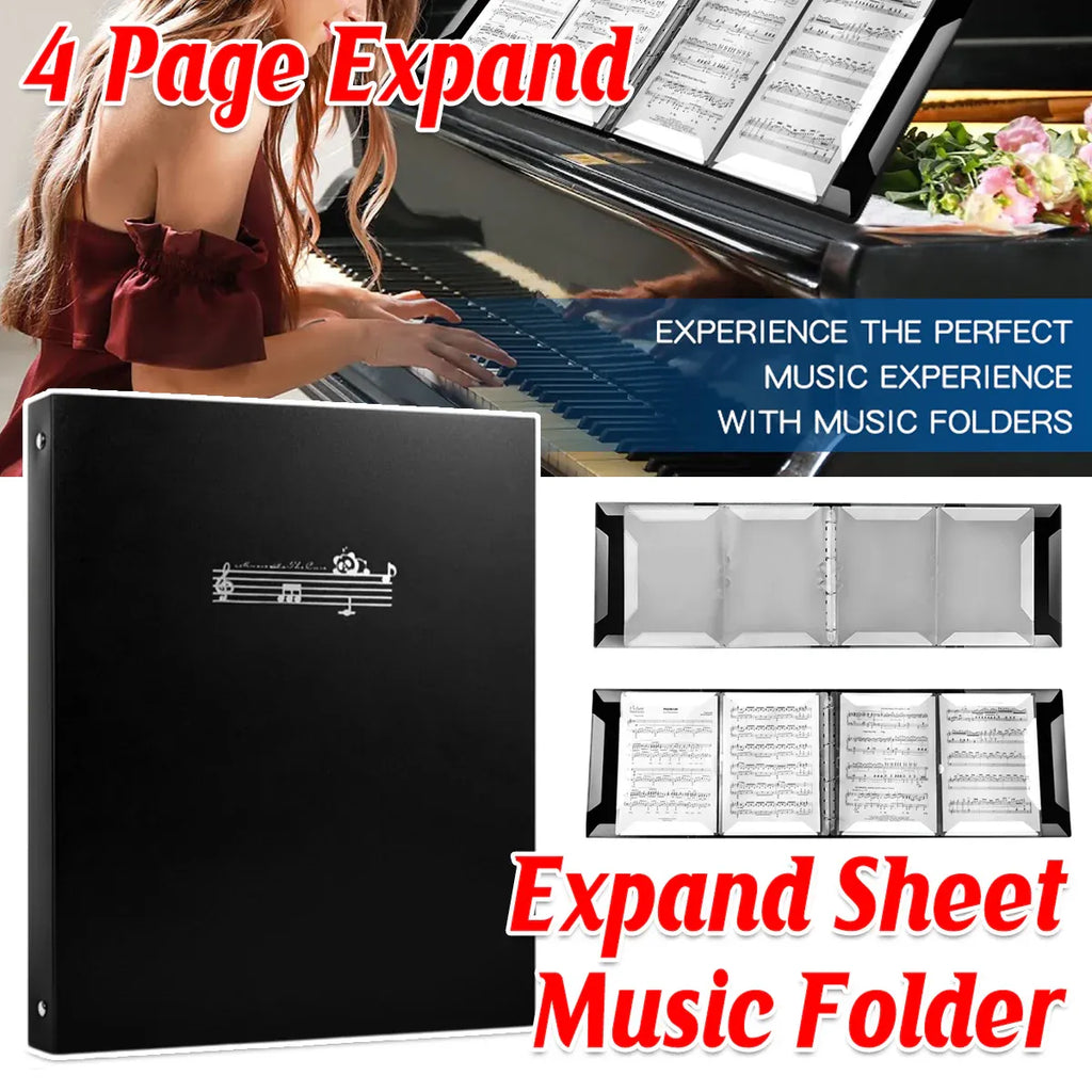 A4 Piano 4 Page Music Sheet Folder Binder Replaceable Inner Core Durable Use