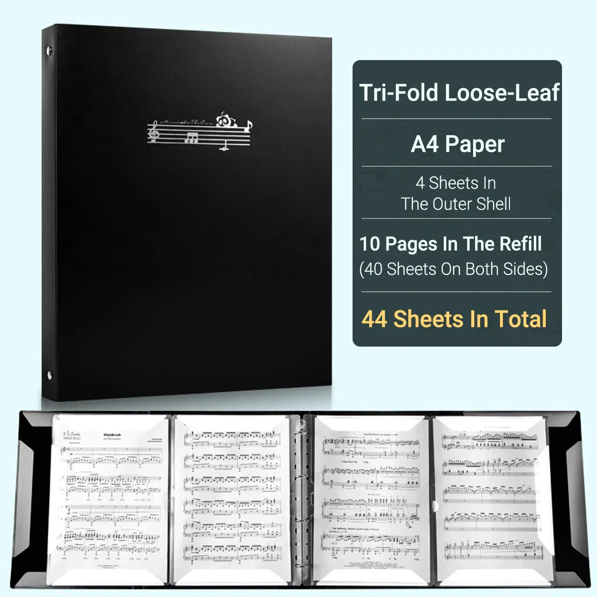 A4 Piano 4 Page Music Sheet Folder Binder Replaceable Inner Core Durable Use