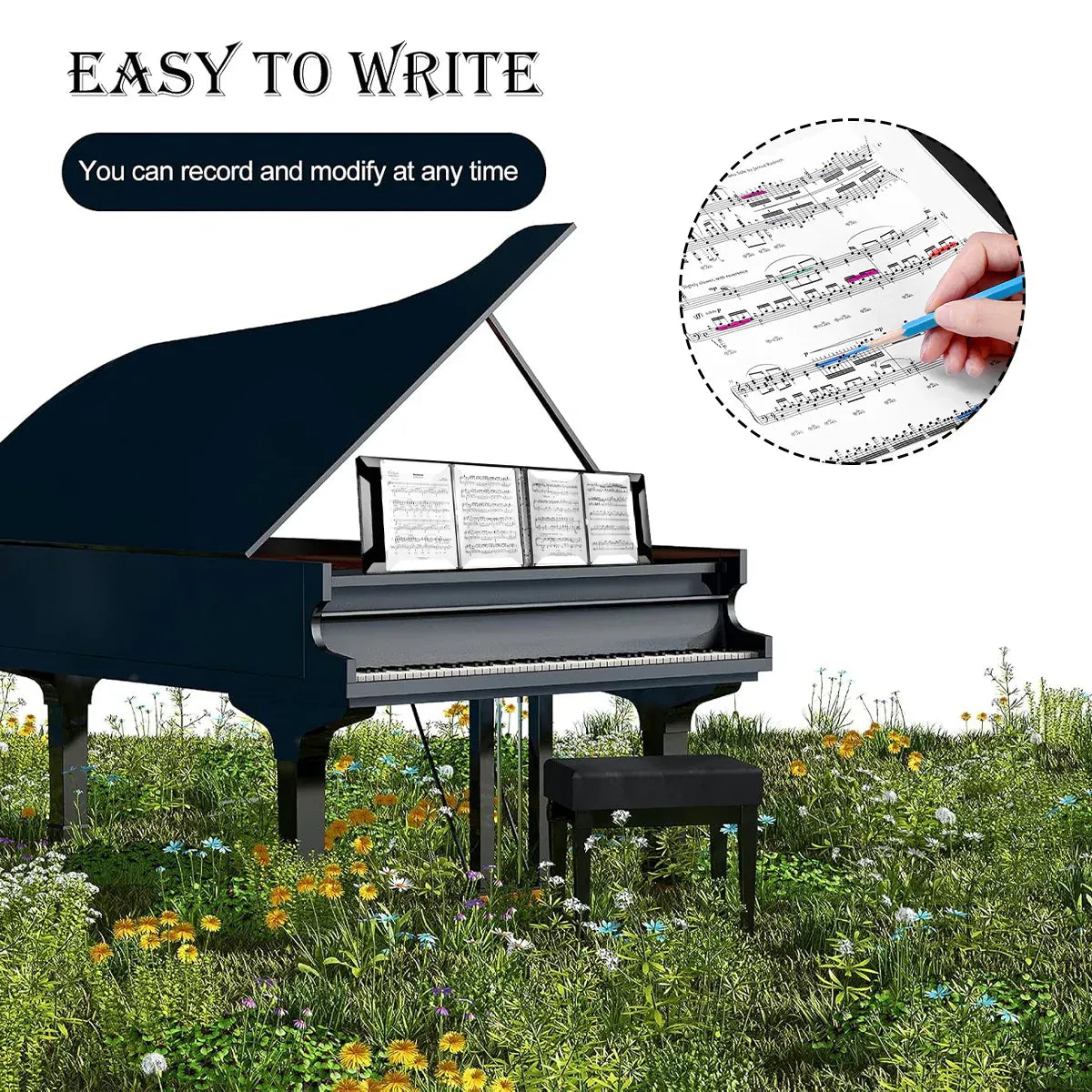 A4 Piano 4 Page Music Sheet Folder Binder Replaceable Inner Core Durable Use