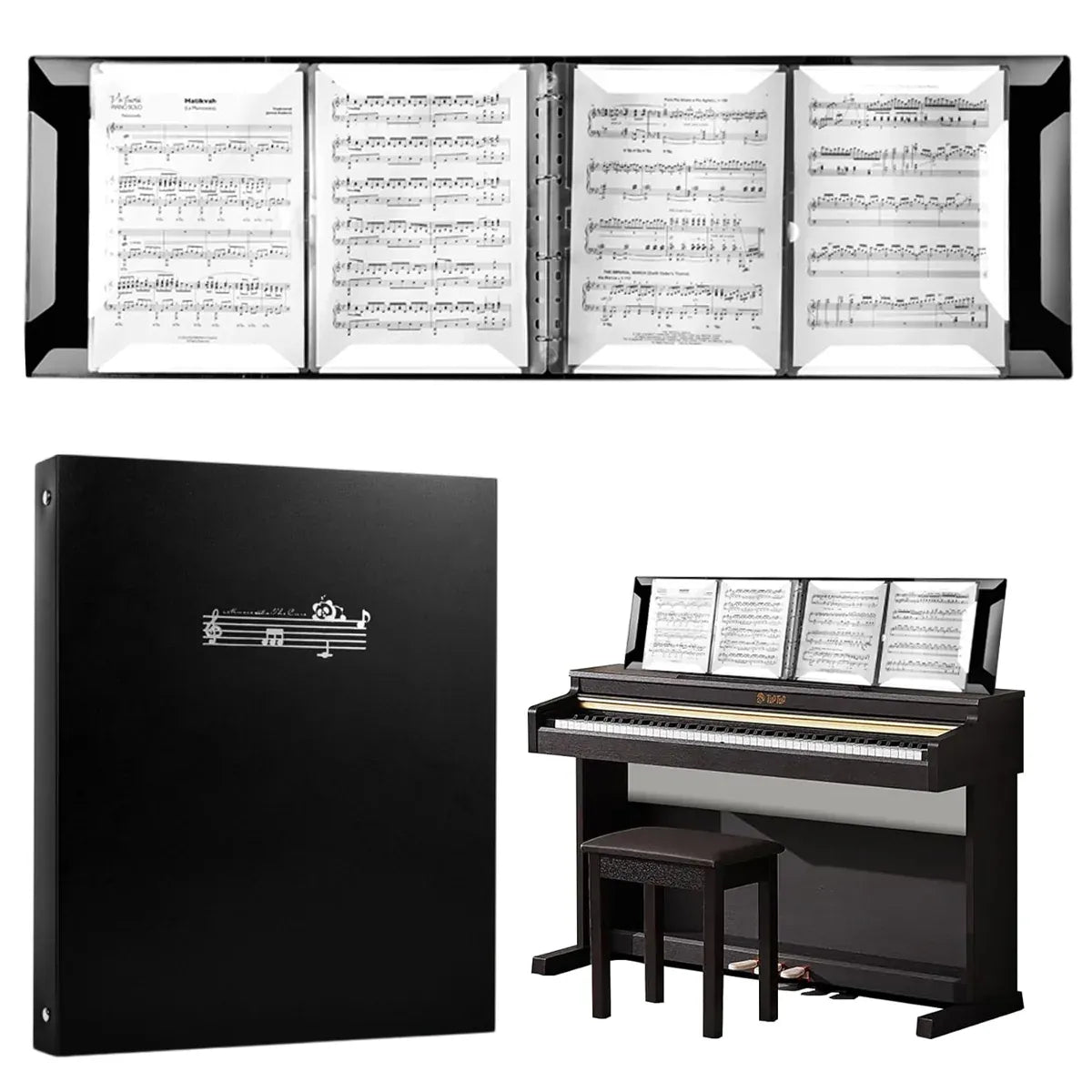A4 Piano 4 Page Music Sheet Folder Binder Replaceable Inner Core Durable Use