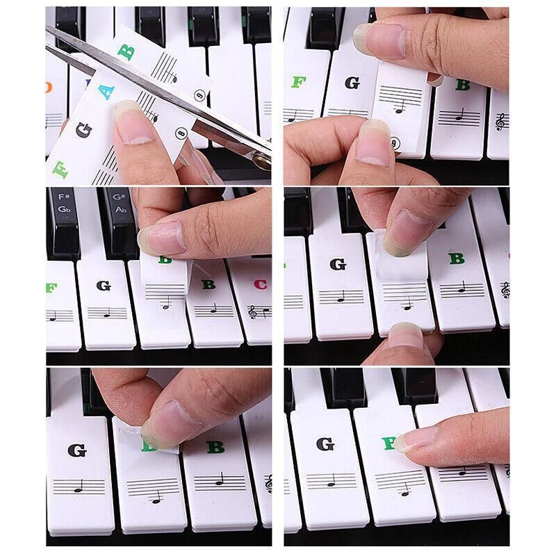 Transparent Keyboard Piano Stickers 88/61/54/49/37 Keys Sticker Note For Learner - Colourful
