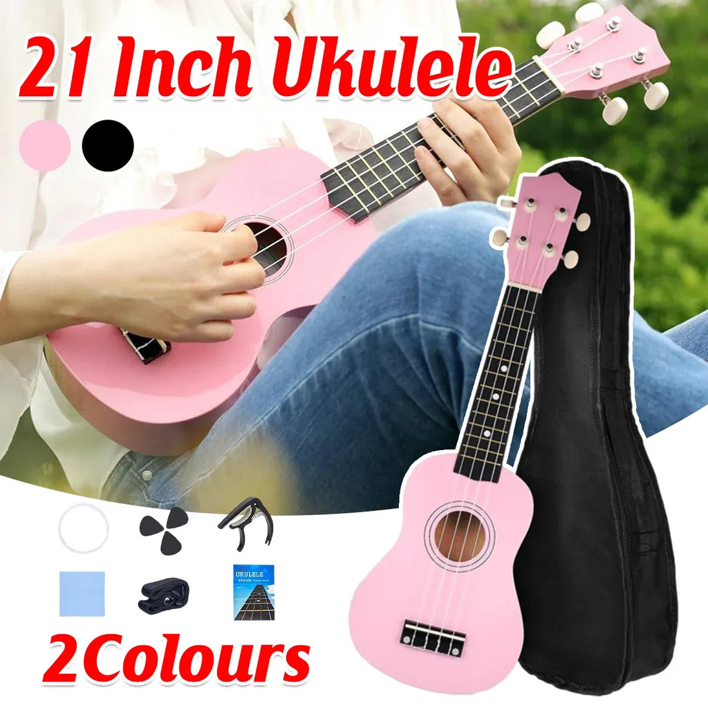 21 Inch Ukulele Beginner 4 String Small Guitar Easy To Learn Clear Sound Use - Black